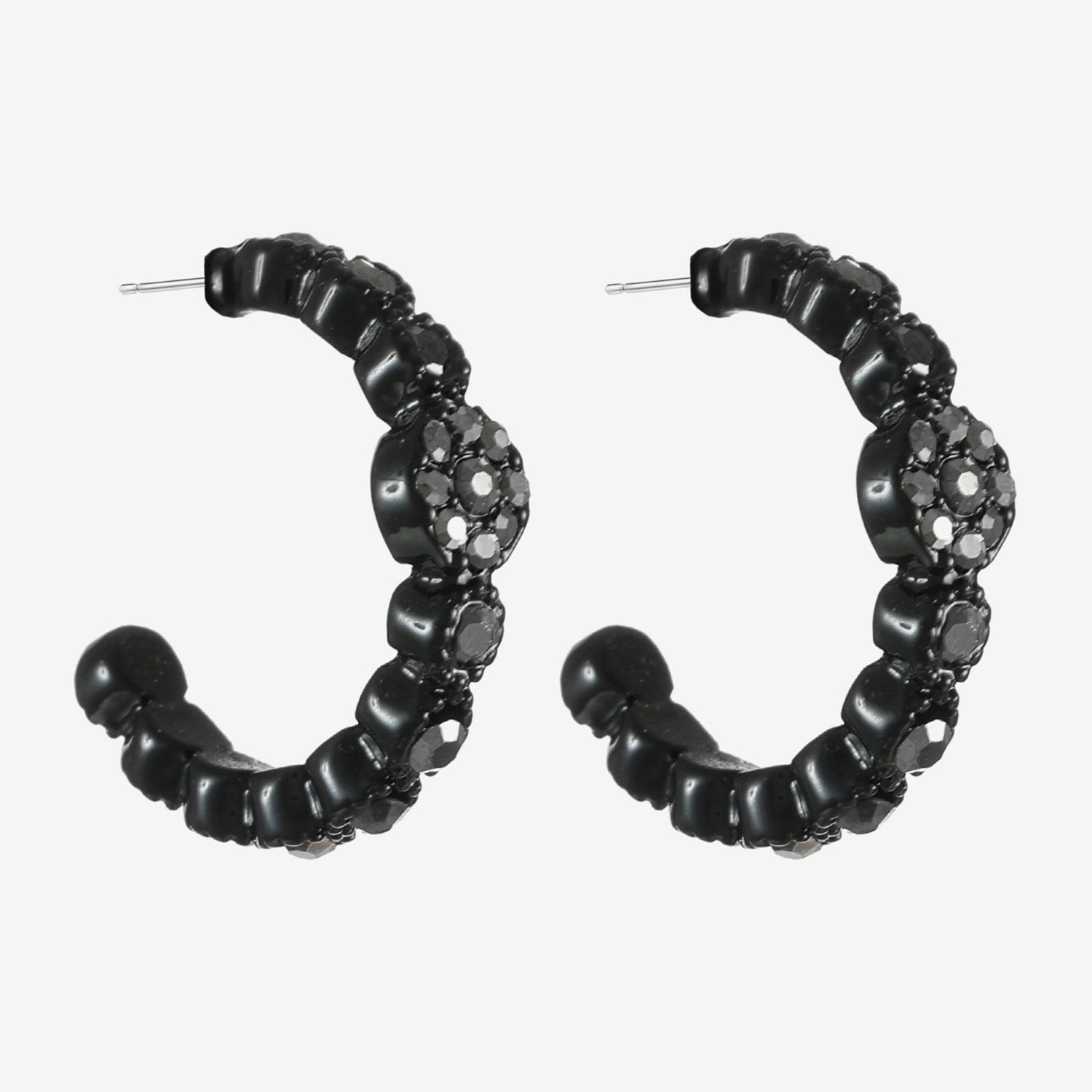 Mixit Black Womens Gray Glass 38mm Round Hypoallergenic Hoop Earrings