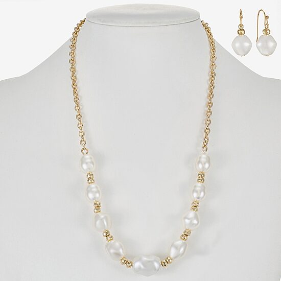 Liz Claiborne Gold Tone Frontal Necklace & Drop Earring Womens Simulated Pearl 2-pc. Jewelry Set