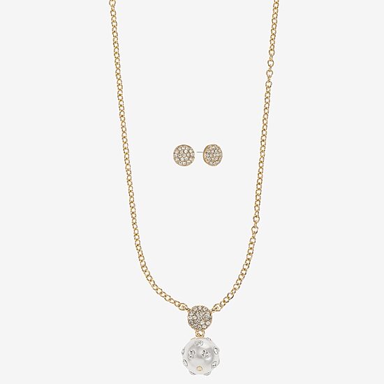 Liz Claiborne Gold Tone Pendant Necklace & Stud Earring Womens Simulated Pearl 2-pc. Jewelry Set