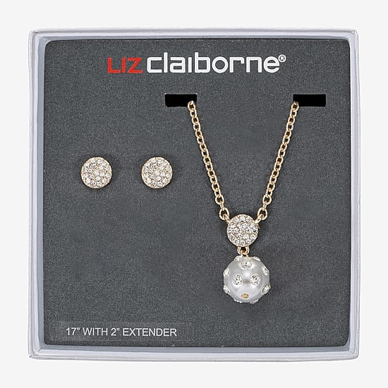 Liz Claiborne Gold Tone Pendant Necklace & Stud Earring Womens Simulated Pearl 2-pc. Jewelry Set