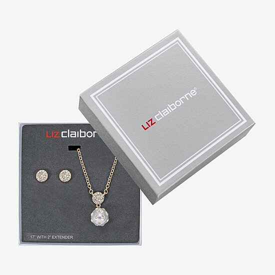Liz Claiborne Gold Tone Pendant Necklace & Stud Earring Womens Simulated Pearl 2-pc. Jewelry Set