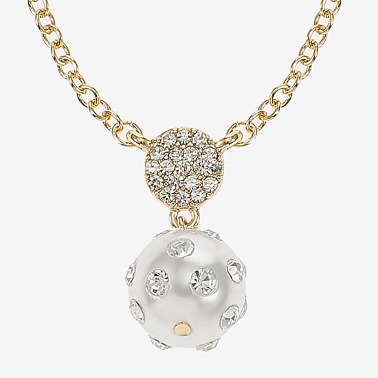 Liz Claiborne Gold Tone Pendant Necklace & Stud Earring Womens Simulated Pearl 2-pc. Jewelry Set