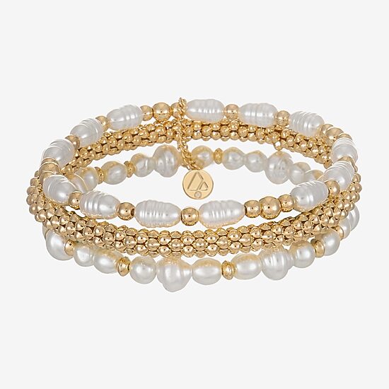 Liz Claiborne Gold Tone Womens Simulated Pearl Stretch Bracelet
