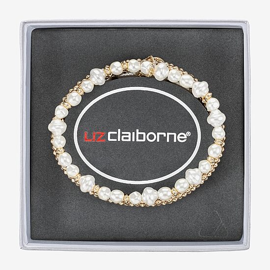 Liz Claiborne Gold Tone Womens Simulated Pearl Stretch Bracelet