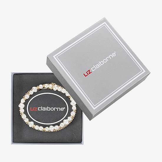 Liz Claiborne Gold Tone Womens Simulated Pearl Stretch Bracelet