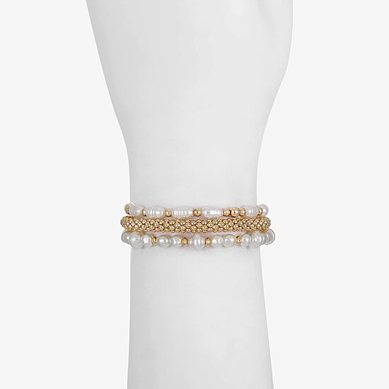 Liz Claiborne Gold Tone Womens Simulated Pearl Stretch Bracelet