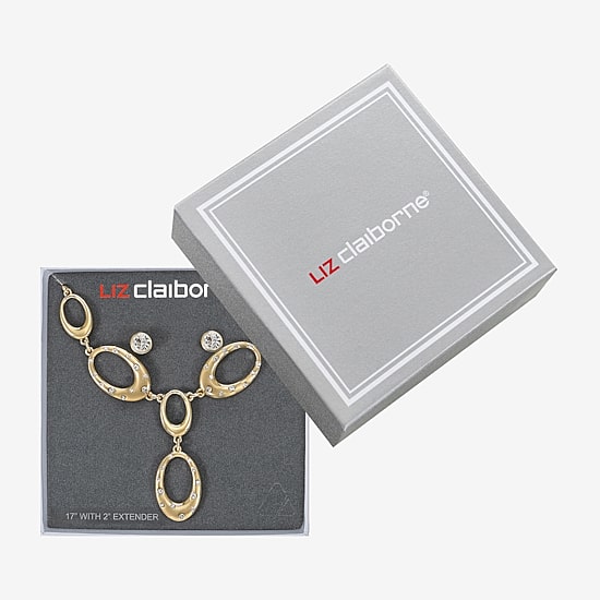 Liz Claiborne Y Necklace & Stud Earring Womens Glass Oval 2-pc. Jewelry Set