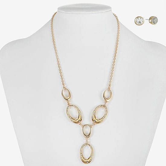 Liz Claiborne Y Necklace & Stud Earring Womens Glass Oval 2-pc. Jewelry Set