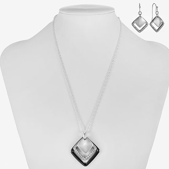 Liz Claiborne Pendant Necklace & Drop Earring Womens Glass Square 2-pc. Jewelry Set