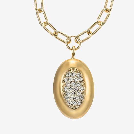 Liz Claiborne Pave Womens Glass Oval 18 Inch Pendant Necklace