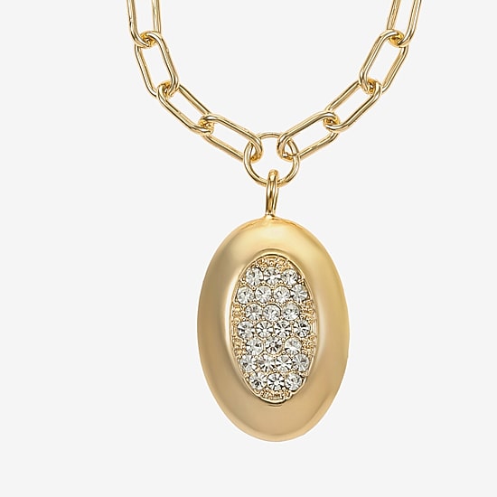 Liz Claiborne Pave Womens Glass Oval 18 Inch Pendant Necklace