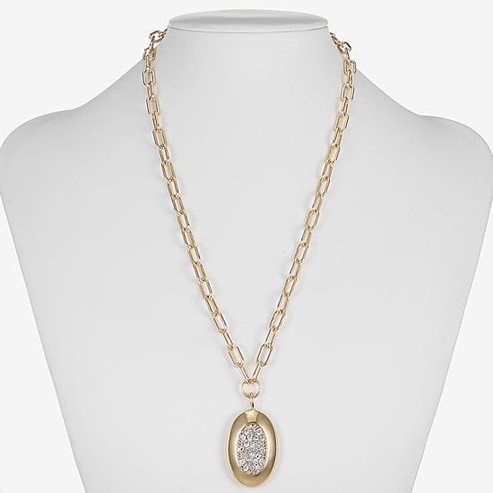 Liz Claiborne Pave Womens Glass Oval 18 Inch Pendant Necklace