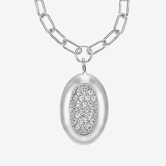 Liz Claiborne Pave Womens Glass Oval 18 Inch Pendant Necklace