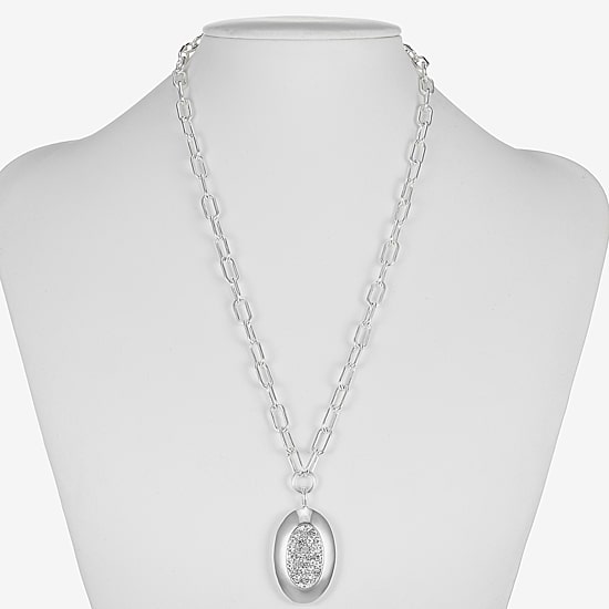 Liz Claiborne Pave Womens Glass Oval 18 Inch Pendant Necklace