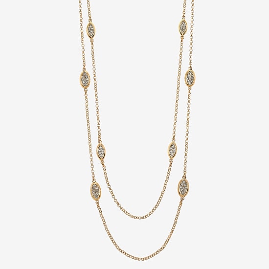 Liz Claiborne Pave Station Womens Glass 34 Inch Strand Necklace