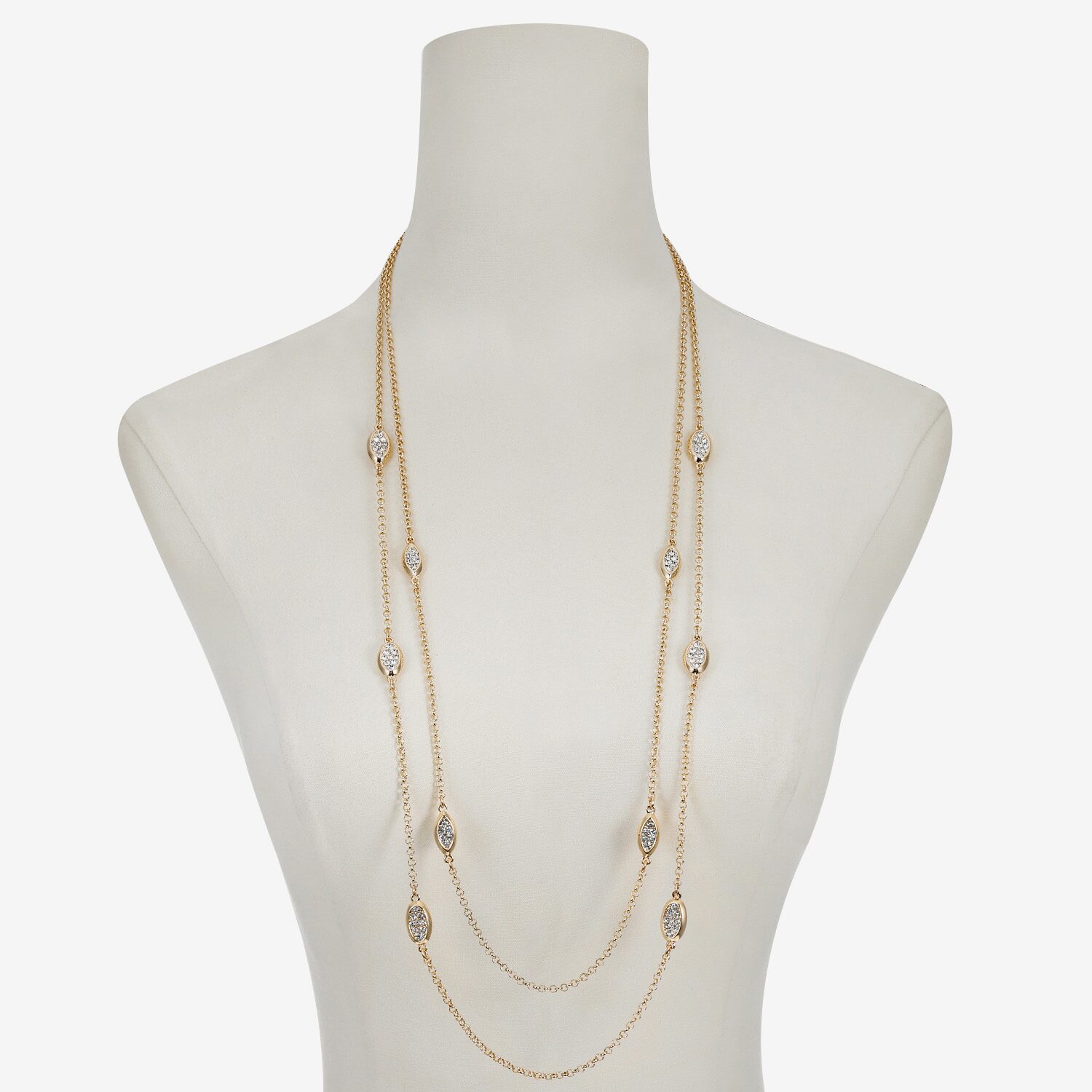 Liz Claiborne Pave Station Womens Glass 34 Inch Strand Necklace