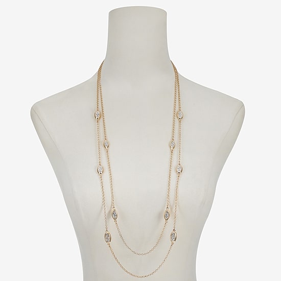 Liz Claiborne Pave Station Womens Glass 34 Inch Strand Necklace