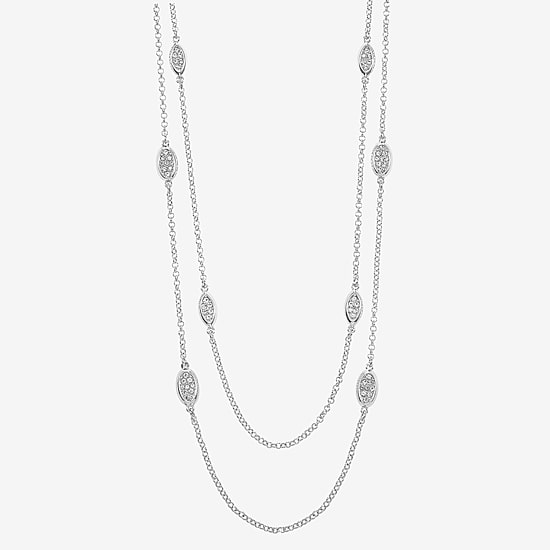 Liz Claiborne Pave Station Womens Glass 34 Inch Strand Necklace