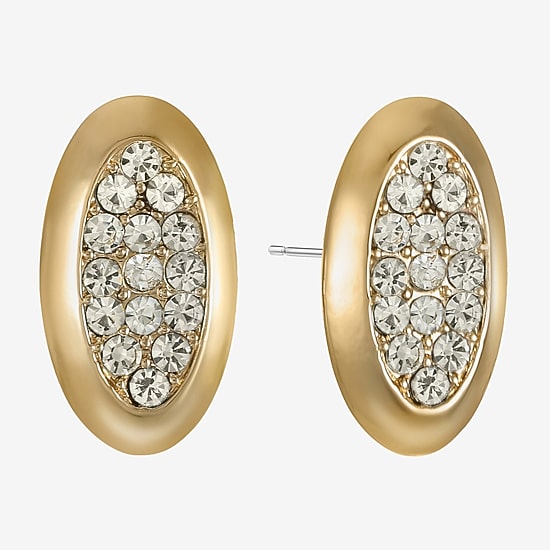 Liz Claiborne Pave Glass 25mm Oval Stud Earrings