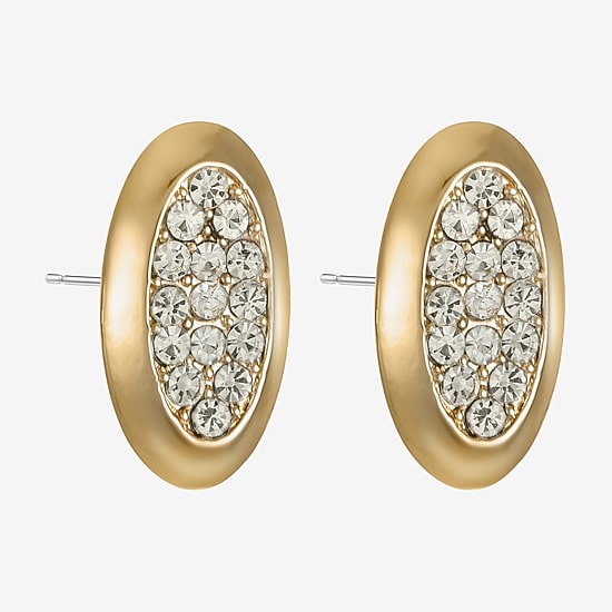 Liz Claiborne Pave Glass 25mm Oval Stud Earrings