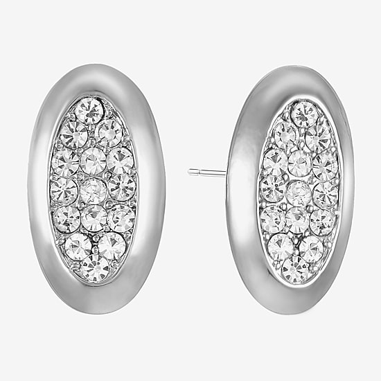 Liz Claiborne Pave Glass 25mm Oval Stud Earrings