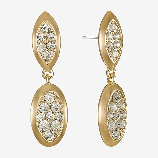 Liz Claiborne Pave Womens Glass Oval Hypoallergenic Drop Earrings