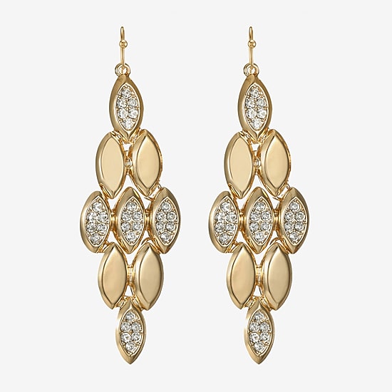 Liz Claiborne Pave Womens Glass Oval Chandelier Earrings