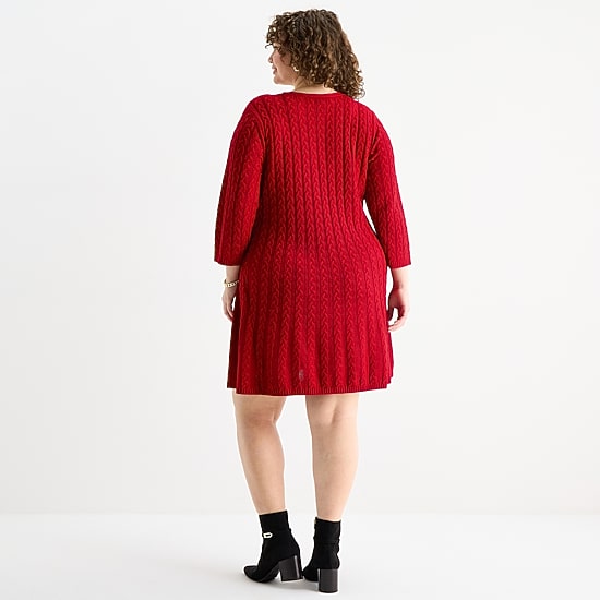Jessica Howard Womens Plus 3/4 Sleeve Sweater Dress