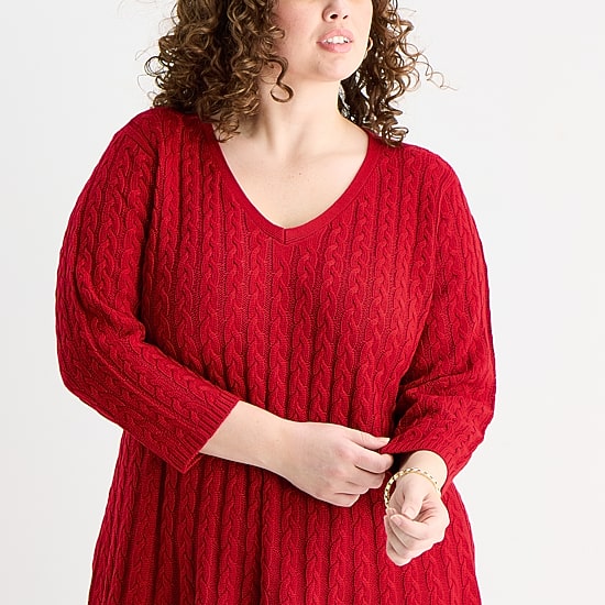 Jessica Howard Womens Plus 3/4 Sleeve Sweater Dress