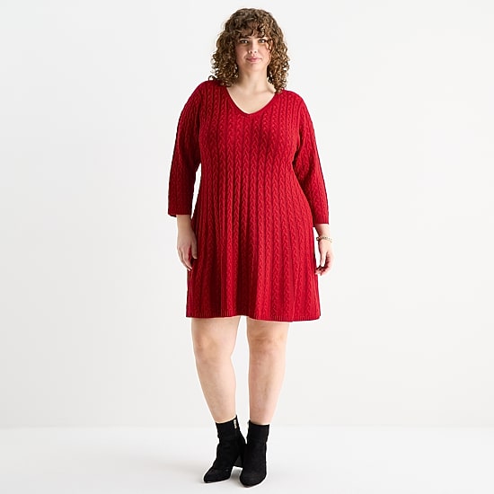 Jessica Howard Womens Plus 3/4 Sleeve Sweater Dress