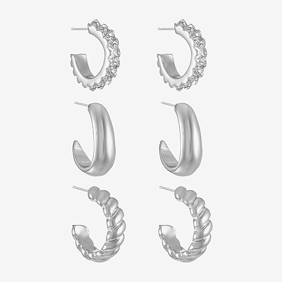 Liz Claiborne Twisted Huggie Hoop Womens Glass Hypoallergenic 3 Pair Earring Set
