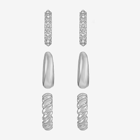 Liz Claiborne Twisted Huggie Hoop Womens Glass Hypoallergenic 3 Pair Earring Set