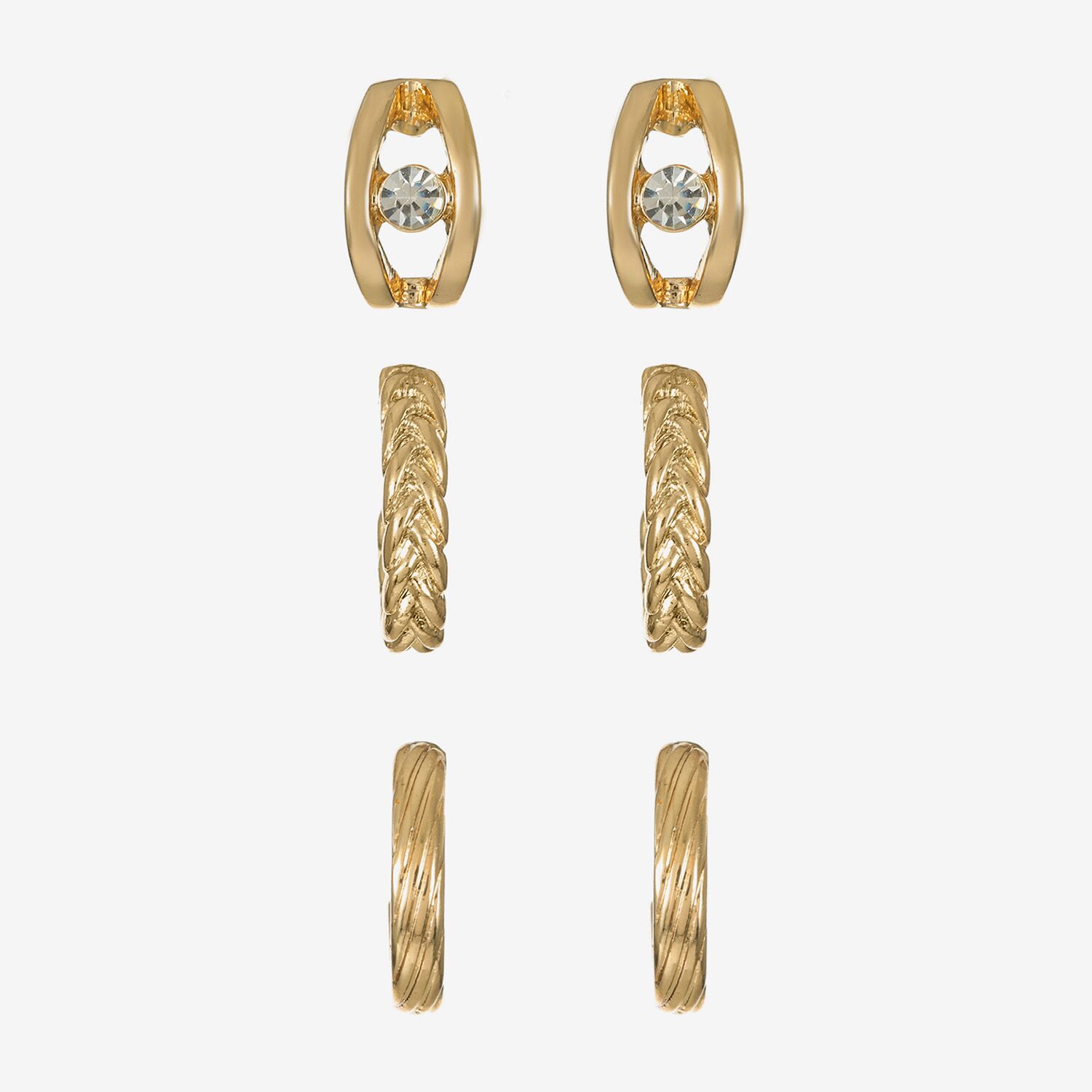 Liz Claiborne Braided & Textured Huggie Hoop Womens Glass Hypoallergenic 3 Pair Earring Set