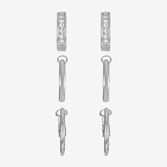 Liz Claiborne Huggie Hoop Womens Glass Hypoallergenic 3 Pair Earring Set