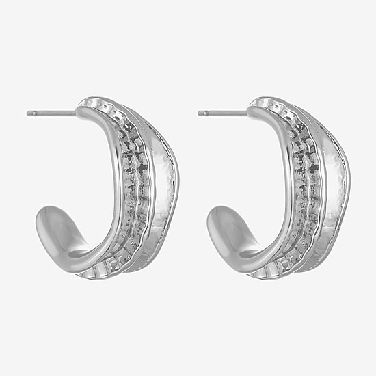 Liz Claiborne Textured Huggie Womens 19.7mm Hypoallergenic Hoop Earrings