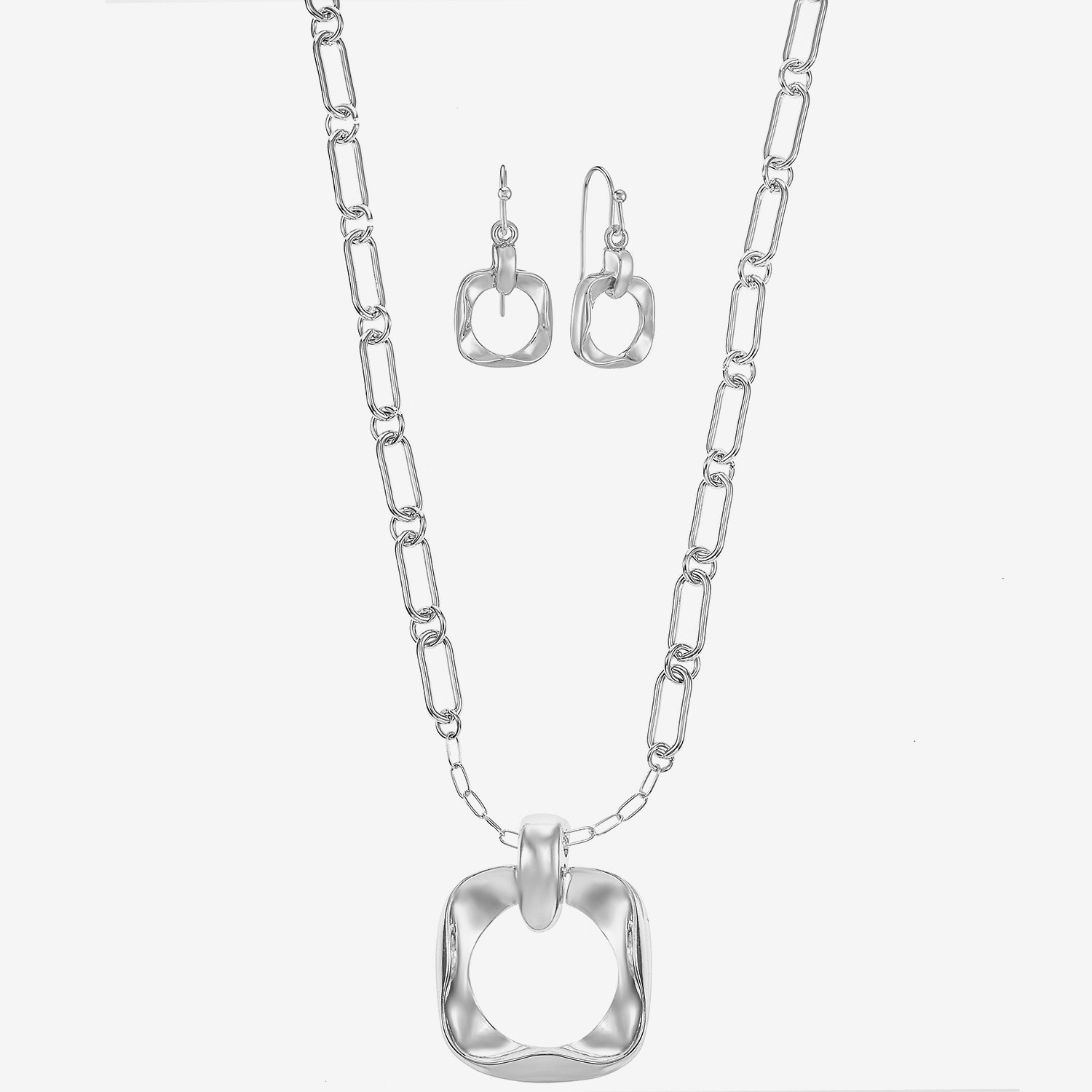 Liz Claiborne Textured Paperclip Pendant Necklace & Drop Earring Womens Square 2-pc. Jewelry Set