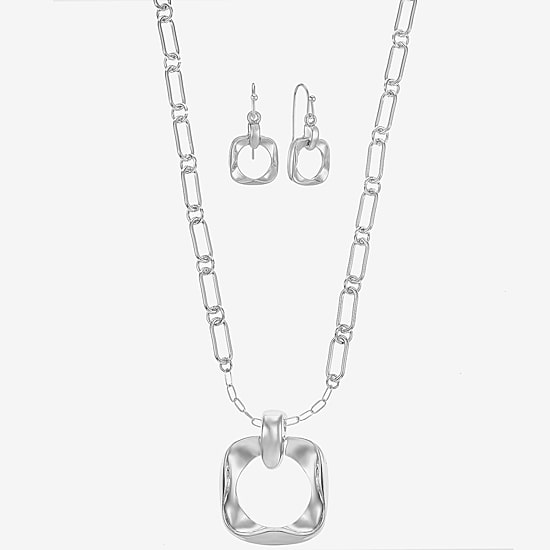 Liz Claiborne Textured Paperclip Pendant Necklace & Drop Earring Womens Square 2-pc. Jewelry Set