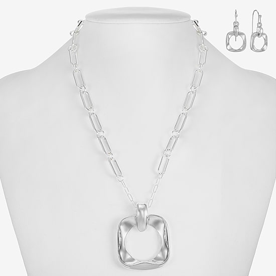 Liz Claiborne Textured Paperclip Pendant Necklace & Drop Earring Womens Square 2-pc. Jewelry Set