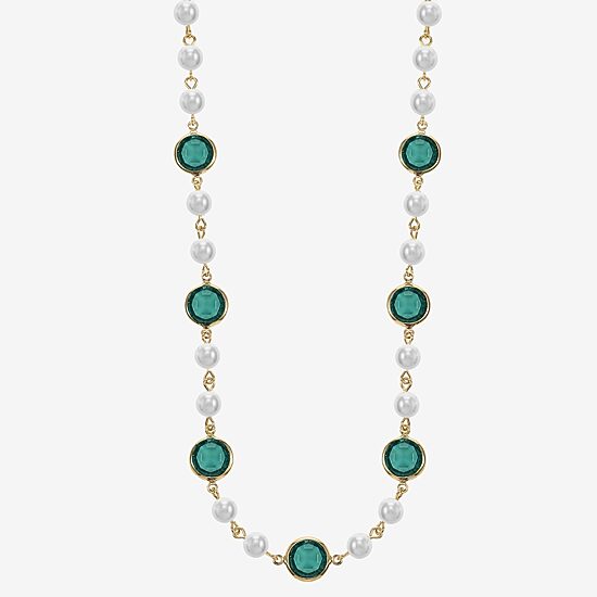 Liz Claiborne Gold Tone Beaded Womens 17 Inch Collar Necklace