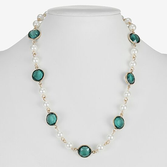 Liz Claiborne Gold Tone Beaded Womens 17 Inch Collar Necklace