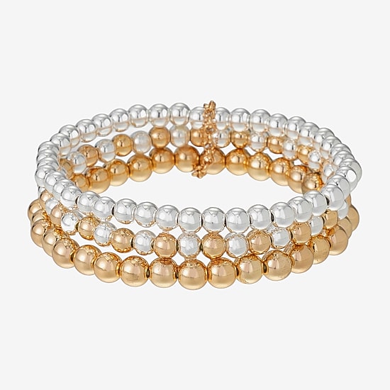 Liz Claiborne Two Tone Beaded Stretch Womens 3-pc. BEADED Bracelet Set
