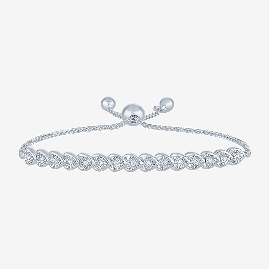 Heart (G-H / Si2 I1) Womens 1/10 CT. T.W. Lab Grown White Diamond 14K Gold Over Silver Sterling Silver Heart Bolo Bracelet