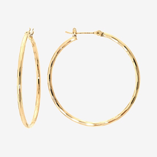 Silver Reflections 24K Gold Over Brass 40MM Diamond Cut  Hoop Earrings