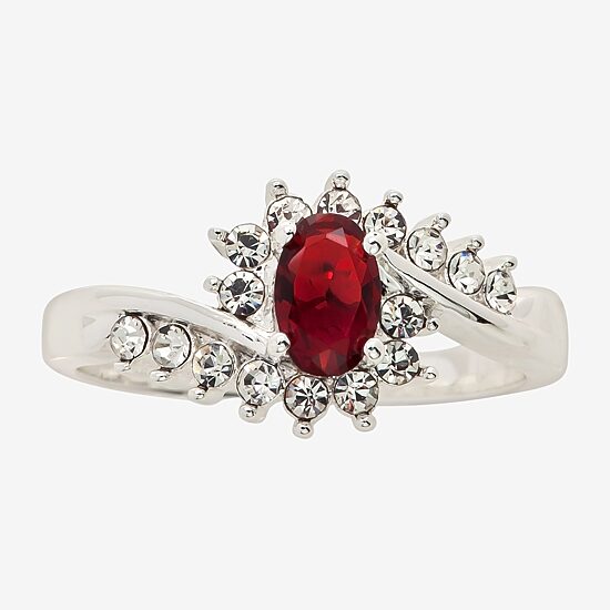 Sparkle Allure Womens Red Crystal Oval Hypoallergenic Bypass  Halo Engagement Ring