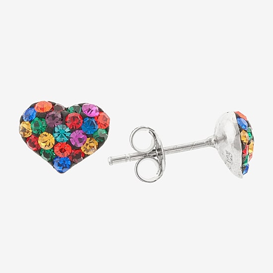 Silver Treasures Crystal Sterling Silver 7.1mm Heart Stud Earrings