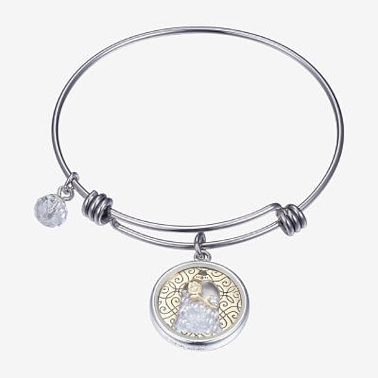Disney Classics Womens Cubic Zirconia Stainless Steel Beauty and the Beast Bangle Bracelet