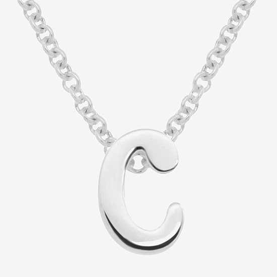 Itsy Bitsy Initial Womens Sterling Silver 17 Inch Pendant Necklace