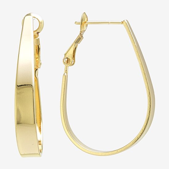 Silver Reflections Womens 24K Gold Over Brass 32mm Oval Hoop Earrings