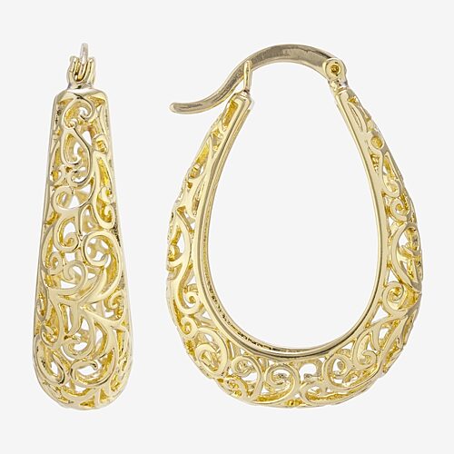 Silver Reflections 24K Gold Over Brass Hoop Earrings, One Size