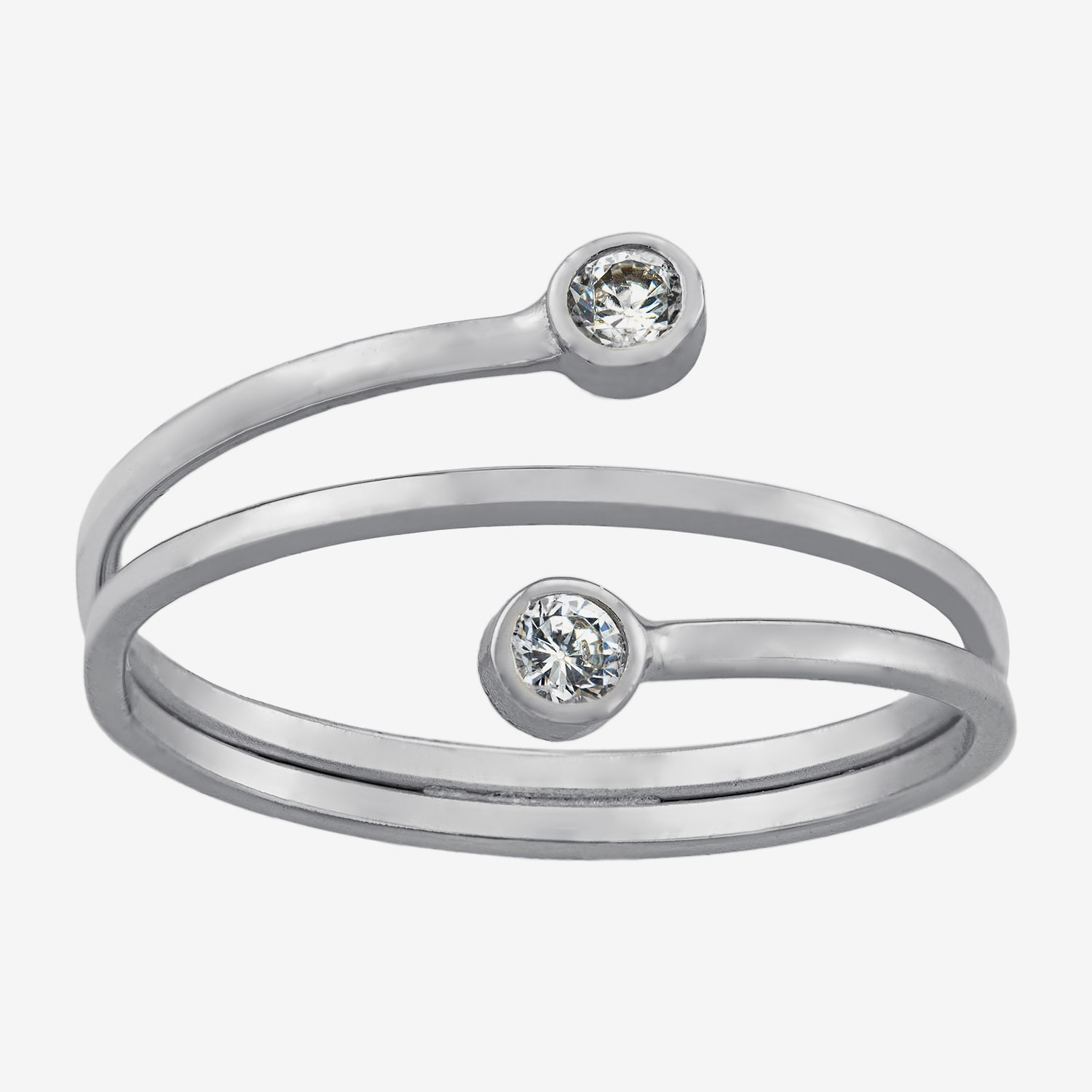 Silver Treasures Womens 2.5MM Cubic Zirconia Sterling Silver Bypass  Band